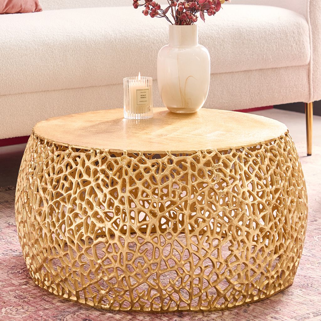 riess-ambiente Runder Couchtisch ABSTRACT LEAF 75cm gold Metall filigrane Vintage Design Beistelltisch Tisch