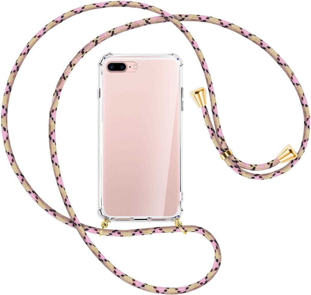 Handykette Backcover-Schutzhülle mit Band (Metall goldfarben) für Apple iPhone 7 Plus / 8 Plus - rosa Karo