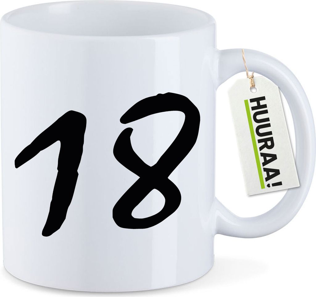 Huuraa Kaffeetasse 18 Geburtstag 330ml Weiß Keramik Kaffeebecher Geschenkidee