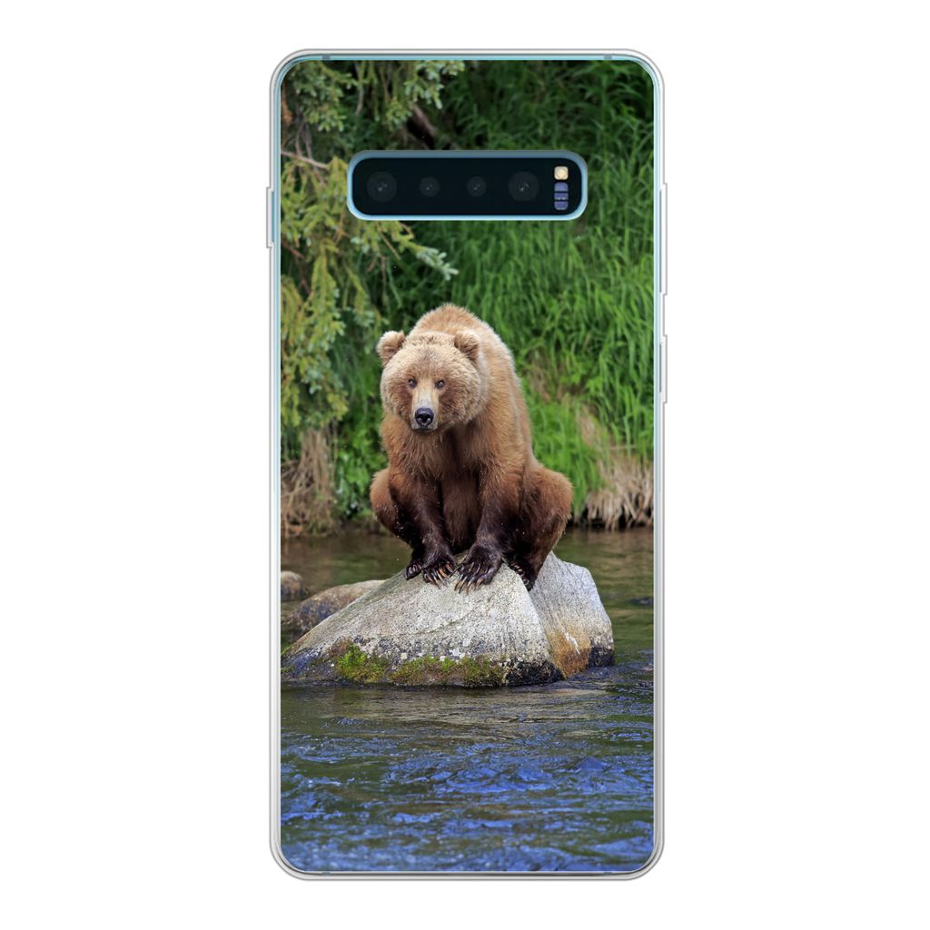 MuchoWow Handyhülle Schutzhülle Hülle für Samsung Galaxy S10 Lite Bär - Stein - Tier Silikon Softcase Handy Hülle - Schutz