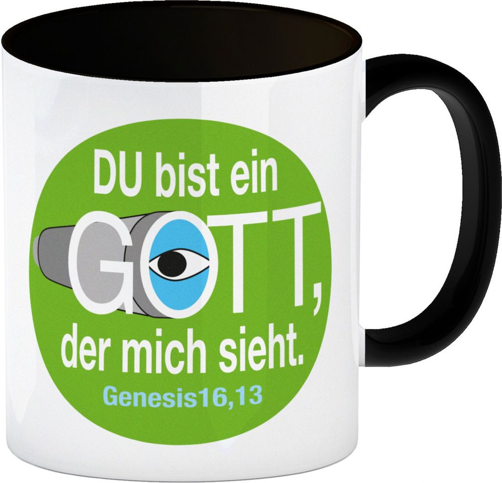 Du bist ein Gott, der mich sieht. Kaffeebecher in schwarz Produktbild 