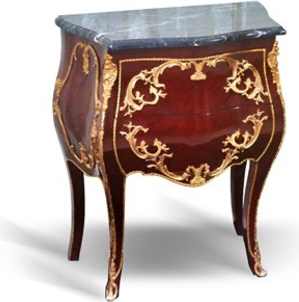 Casa Padrino Barock Kommode mit Marmorplatte Mahagonie Braun mit goldenen Metallapplikationen - Hotel Collection