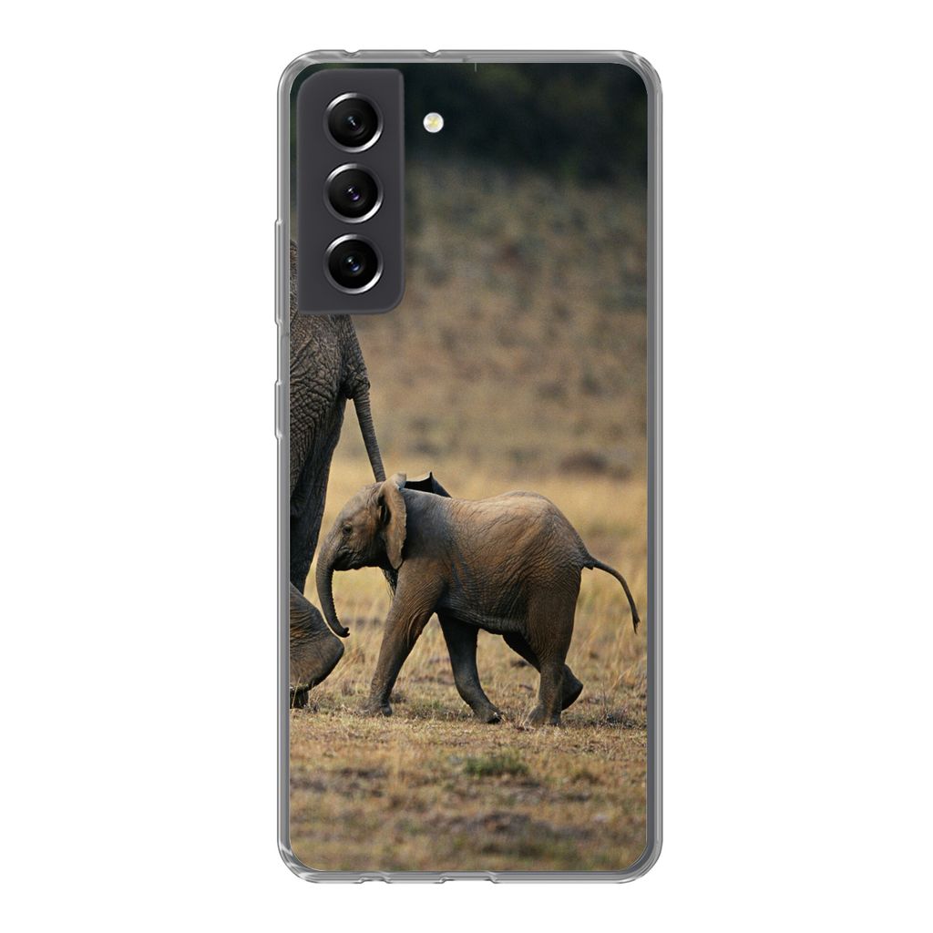 MuchoWow Handyhülle Schutzhülle Hülle für Samsung Galaxy S21 FE Elefant - Tiere - Savanne - Natur Silikon Softcase Handy Hülle - Mobiltelefo...