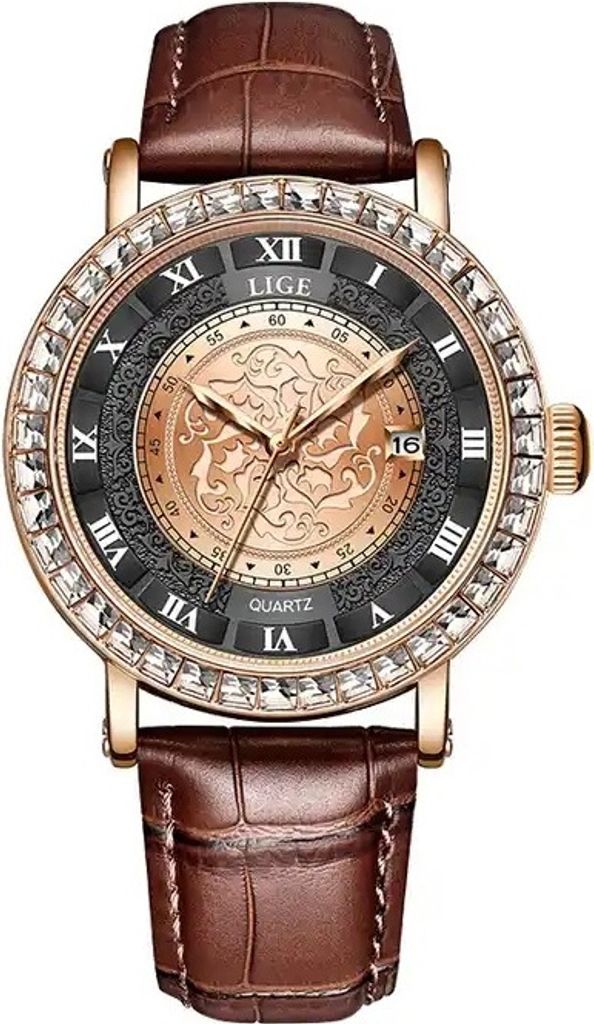 Elegante Lige Decor Uhr in Braun, Gold und Schwarz – Luxus für Herren KP29499
