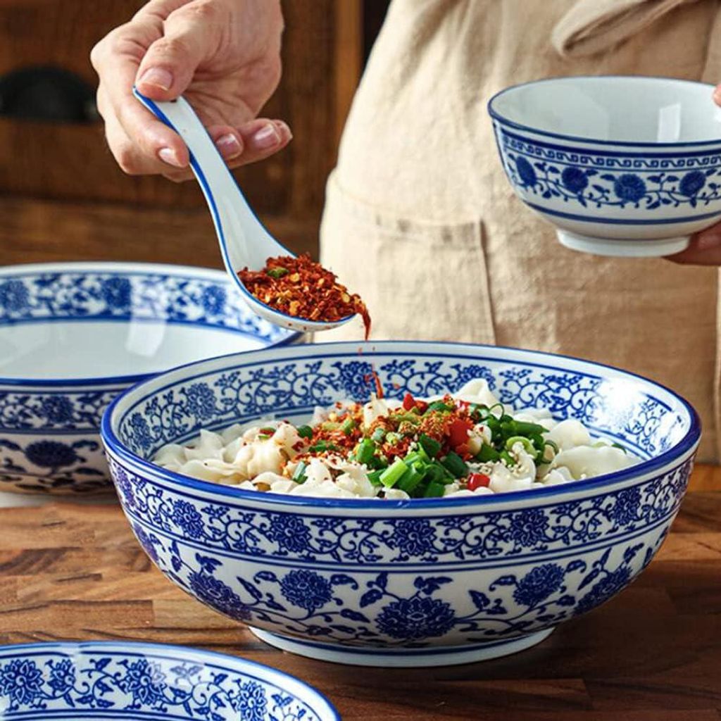 Keramische Suppenschüssel - Nudelschale Asiatische Ramen Schüssel blau - 8 Zoll - Chinesischer Stil - Suppen Pasta Pudding Pastasuppe Salat Servi...