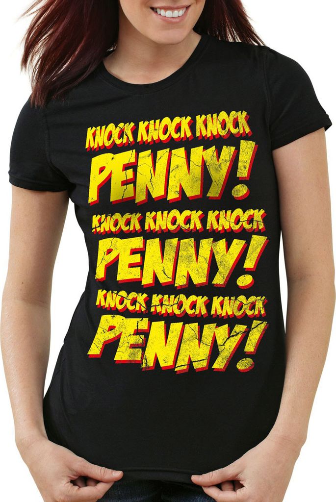 style3 Knock! Penny Damen T-Shirt, Farbe:Schwarz, Größe:M