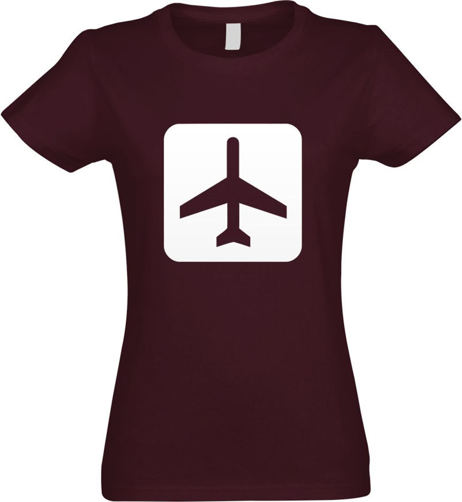 Kiwistar - T-Shirt tailliert - Damen - Burgund - Flughafen Flugplatz Piktogramme - mit Motiv Bedruckt - Funshirt Design - Sport - Freizeit - Damen - S