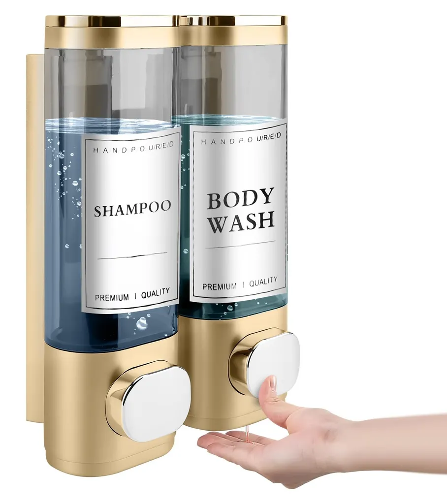 Distributeur de savon ABS doré 2 compartiments fixation murale sans vis