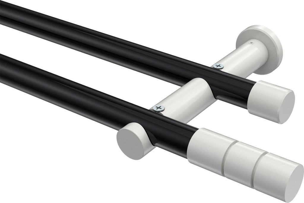Interdeco Gardinenstange / Vorhangstange Schwarz / Weiß, Typ Platon Elanto (Rillenzylinder) ohne Ringe, 20 mm Ø 2-läufig, 100 cm