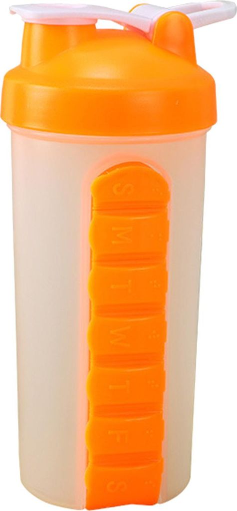 Tragbare Medizin Box Water Cup 7 -Tage -Flasche mit Halter für Sport Travel Orange