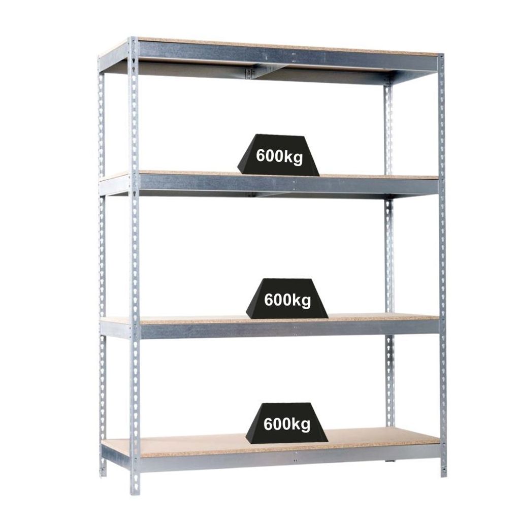 PROREGAL Schwerlastregal WOOD BEAST FOUR | HxBxT 200x150x60cm | 4 Ebenen | Fachlast 600kg | Verzinkt | Weitspannregal Werkstattregal Lagerregal Kel...