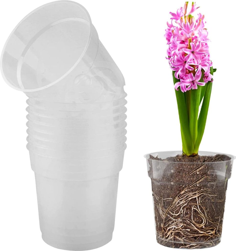 Pflanzenübertöpfe - Set von 10 transparenten Kunststoffblumentöpfen mit Abflusslöchern für drinnen und draußen - Geeignet für Orchideen - Ba...