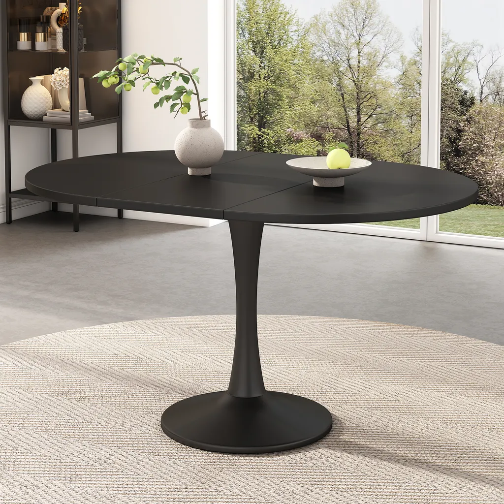 Table de cuisine extensible ovale 100x140cm noire robuste et design