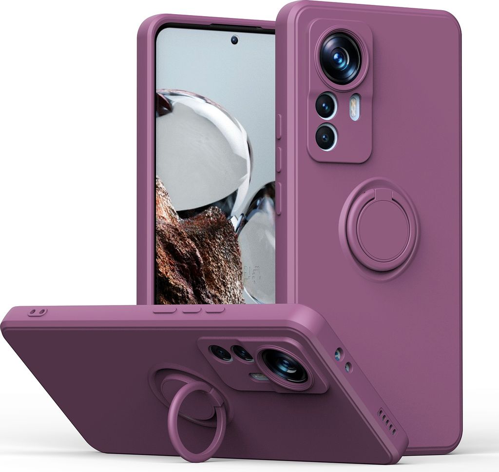 Xiaomi 12T Pro Handyhülle, Ring Halter Ständer Kratzfeste Weiche Silikon schutzhülle für Xiaomi 12T / Xiaomi 12T Pro Lila