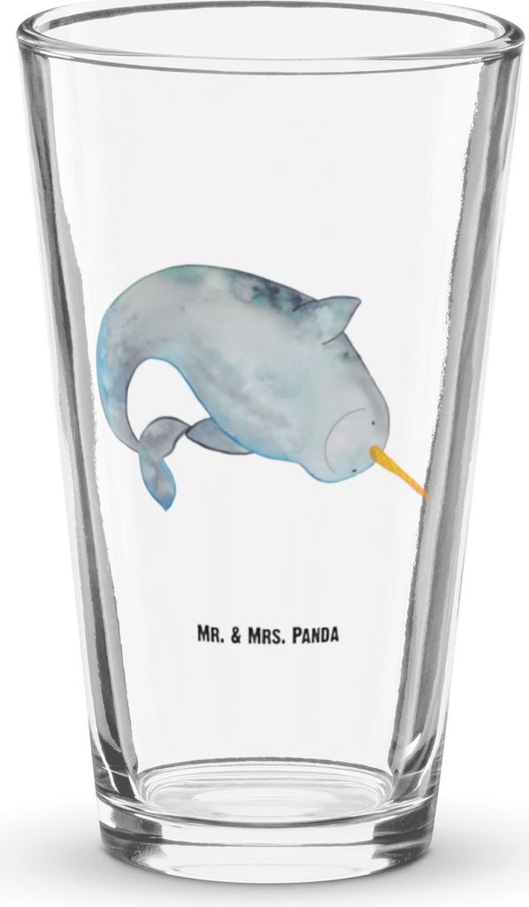 Mr. & Mrs. Panda Bierglas Narwal - Transparent - Geschenk, Putzen, Longdrinkglas, Glas, Aufräumen, Cocktailglas, Tumbler, Wal, Trinkglas, Meer, Ki...