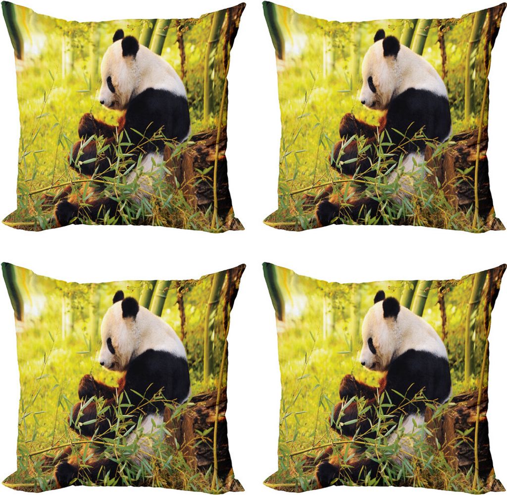 ABAKUHAUS Panda Kissenbezug Set (4 Stück), Panda sitzen in Wald, Moderner Doppelseitiger Digitaldruck, 60 cm x 60 cm, Grün Schwarz