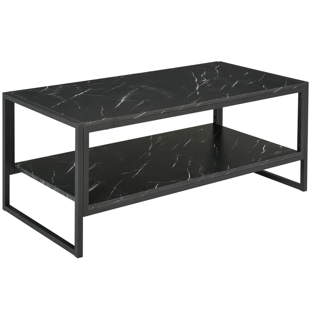 Table de Salon Design Noir avec Étagères de Rangement | HOMCOM 106 cm
