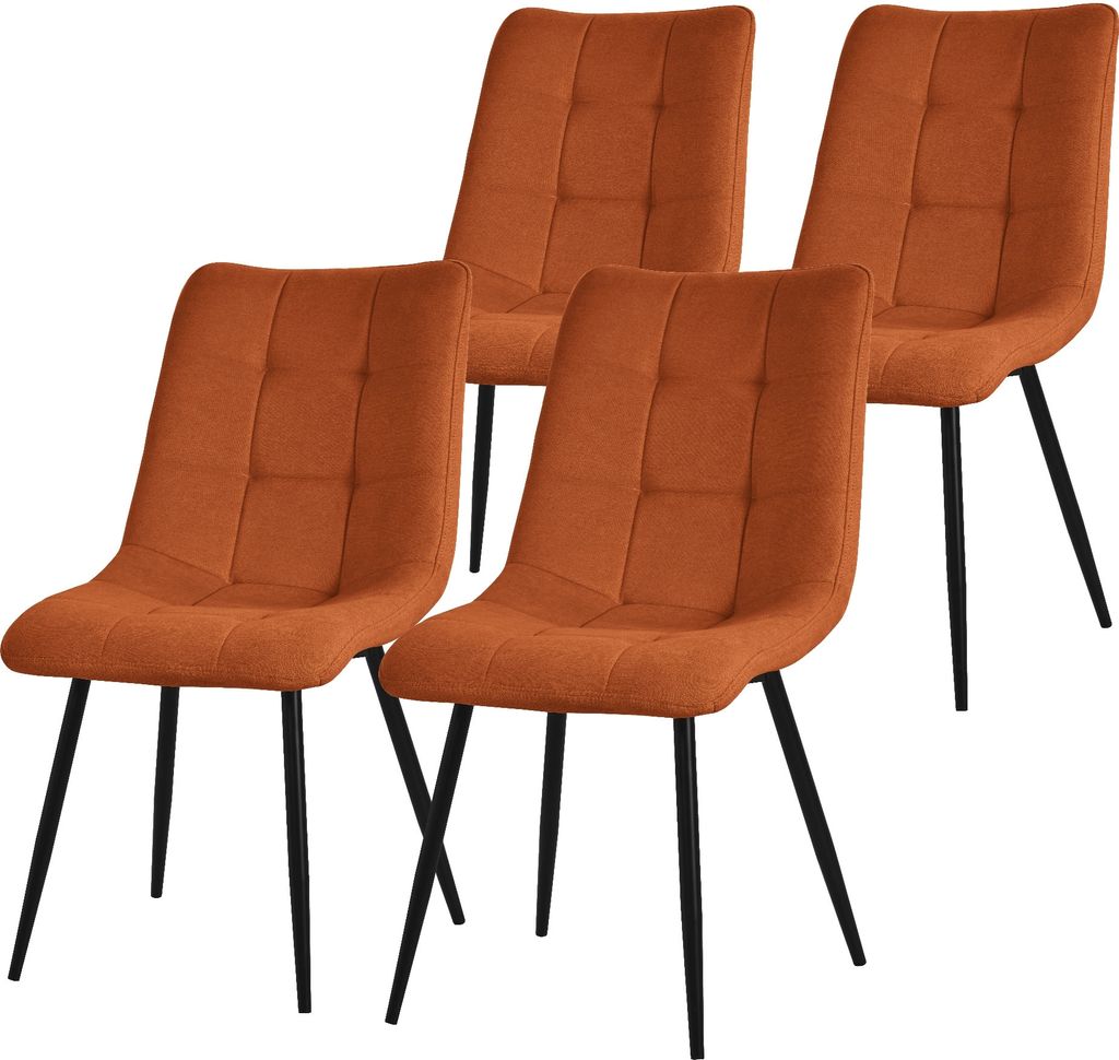 ML-Design Esszimmerstühle 4er Set Orange, Wohnzimmerstühle mit Stoffbezug und Metallbeinen, Küchenstühle mit Rückenlehne