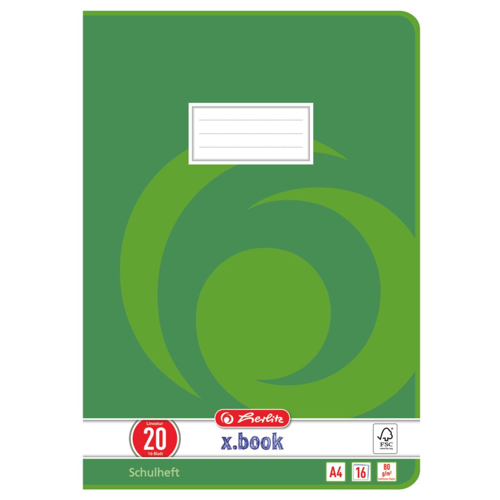Herlitz Schulheft x.book  DIN A4 Lineatur 20, 16 Blatt Produktbild 