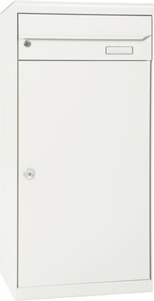 MEFA Paketbriefkasten Stahl pulverbeschichtet BxHxT 511/1091/388 mm Cedar 881 Reinweiß RAL 9010 Entnahme vorne 2-fach mit Namensschild