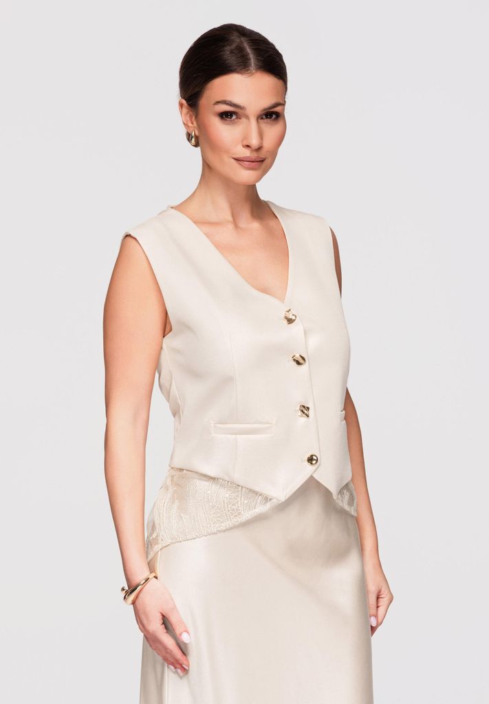 LARICA Damen Weste Asymmetrisch Elegant Figurbetont OW-VE-E0002 beige S