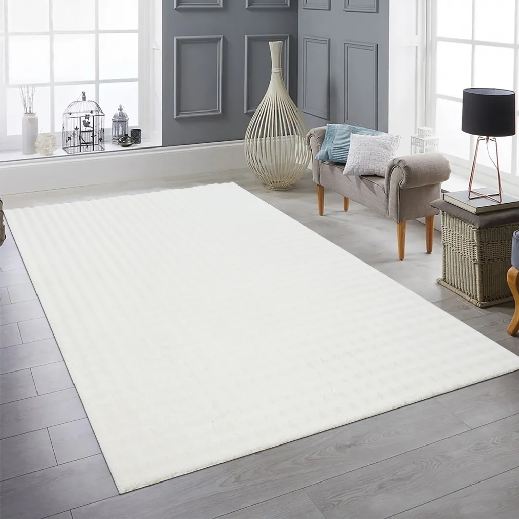 Tapis de Chambre Moelleux Crème 140 x 200 cm - Design Vagues Doux
