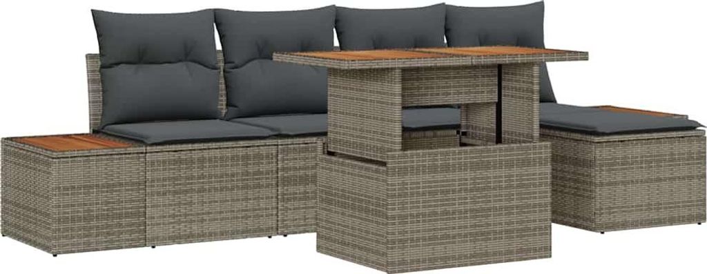 vidaXL Garten-Sofa-Set mit Speicher 6 pcs Grau Poly Rattan