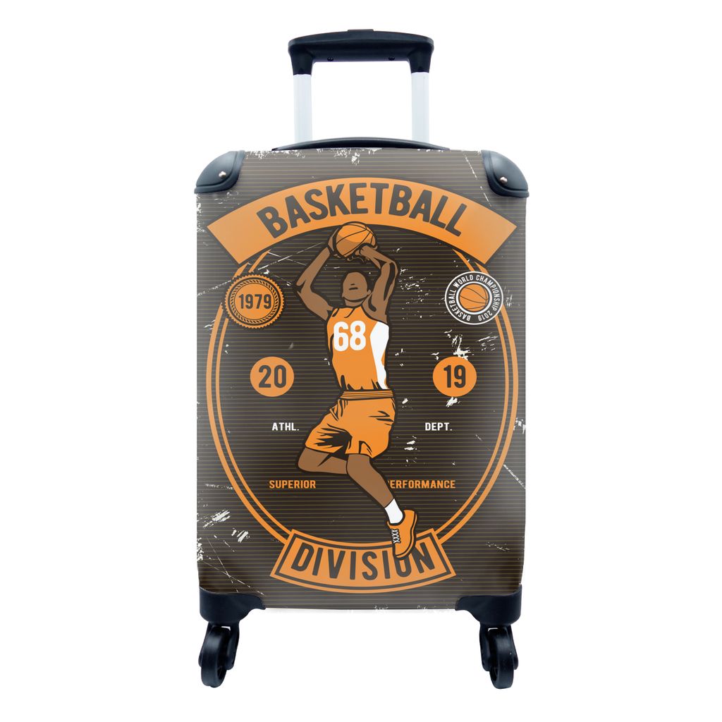 MuchoWow Koffer Handgepäck Trolley Rollkoffer Kleine Reisekoffer mit 4 Rollen - Mannshöhle - Basketball - Weinlese - Cabin Size < 55x40x23 cm &...