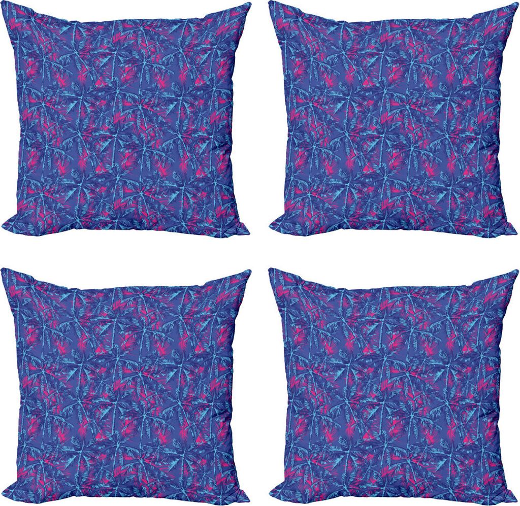 ABAKUHAUS Vintage Palm Kissenbezug Set (4 Stück), Exotische Form Plantation, Moderner Doppelseitiger Digitaldruck, 40 cm x 40 cm, Blau Pink und Aqua