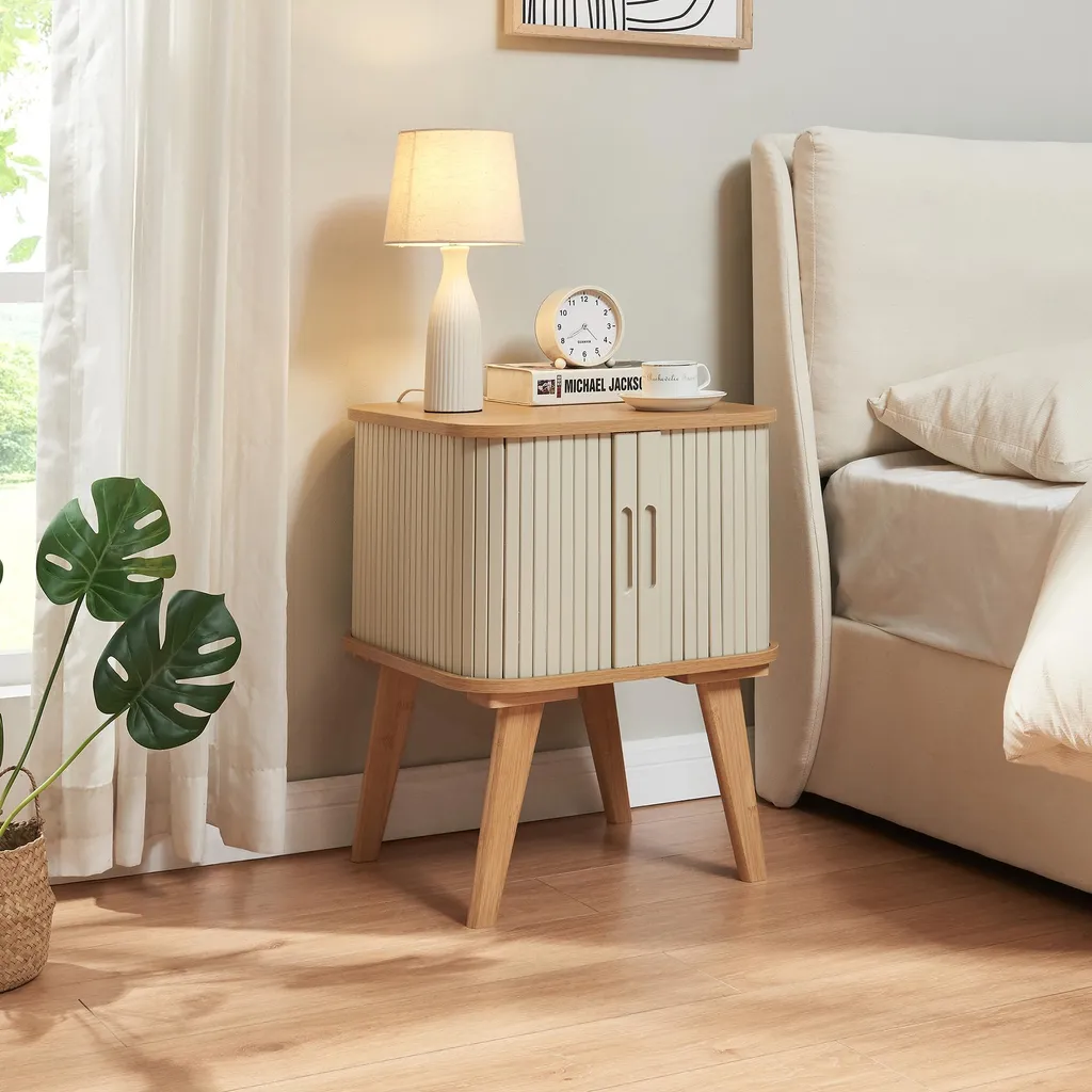 Tavolino Scandinavo Tysvær in Bambù e Bianco | Arredo Salotto Moderno