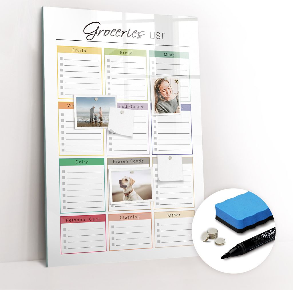 Magnetische Wandtafel - Schwarzer Marker + Schwamm + Magnete - 60 x 90 cm - Einkaufsliste