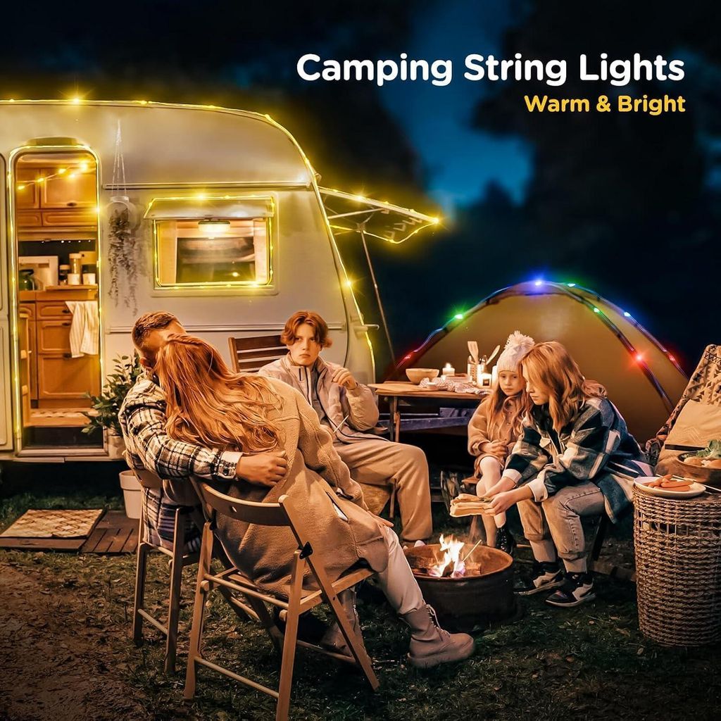 2er 3-in-1 Camping Lichterkette Aufrollbar,5 Leuchtmodi,3