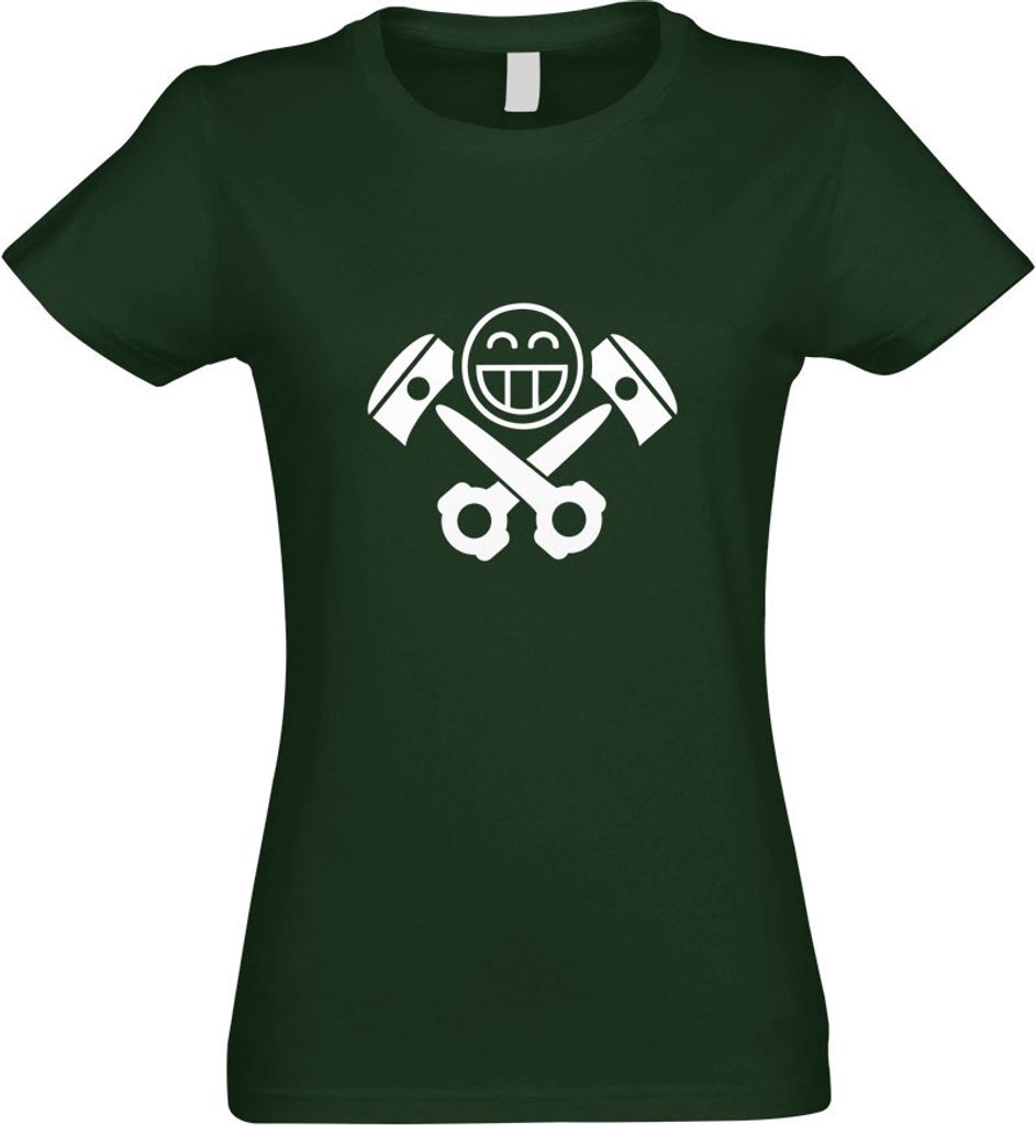 Kiwistar - T-Shirt tailliert - Damen - flaschengrün - Kolben Skull - mit Motiv Bedruckt - Funshirt Design - Sport - Freizeit - Damen - XL