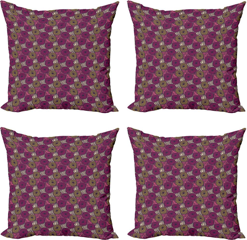 ABAKUHAUS Abstrakt Kissenbezug Set (4 Stück), Doodle Kreise und Wellen, Moderner Doppelseitiger Digitaldruck, 60 cm x 60 cm, Mehrfarbig