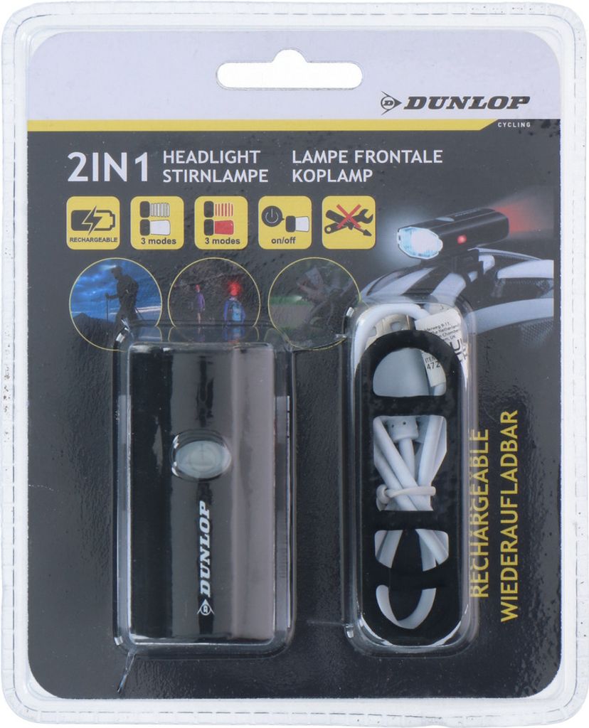 Dunlop Helmlampe - Wiederaufladbar Inkl. Kabel – Rotes/ Weißes Licht – 3 Farbmodi – einfache Montage