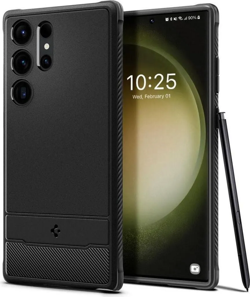 Spigen Galaxy S23 Ultra Cover Rugged Armor Nero Opaco Anti-Caduta