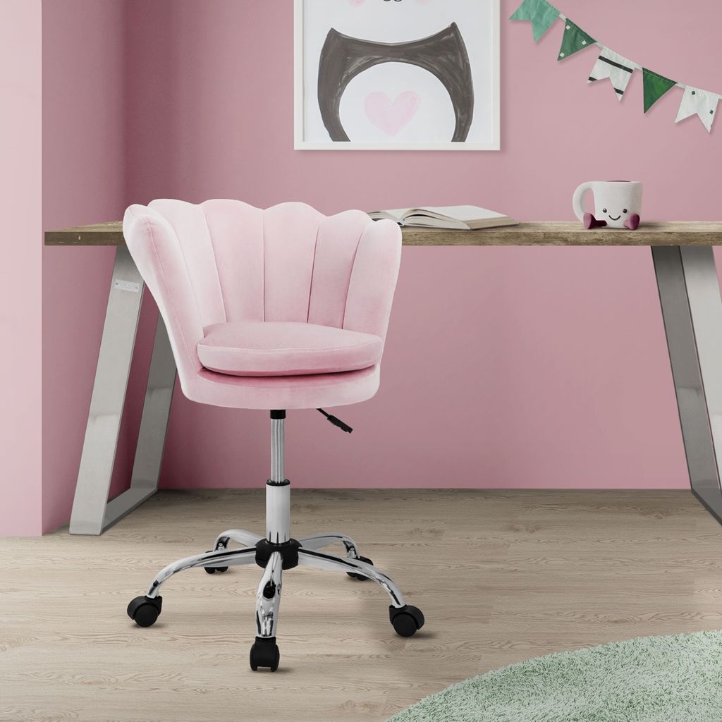 ML-Design Bürostuhl aus Samt Hellrosa, Schminktisch Stuhl mit Muschel-Rückenlehne, Drehstuhl mit Rollen, Schreibtischstuhl höhenverstellbar Dreh...