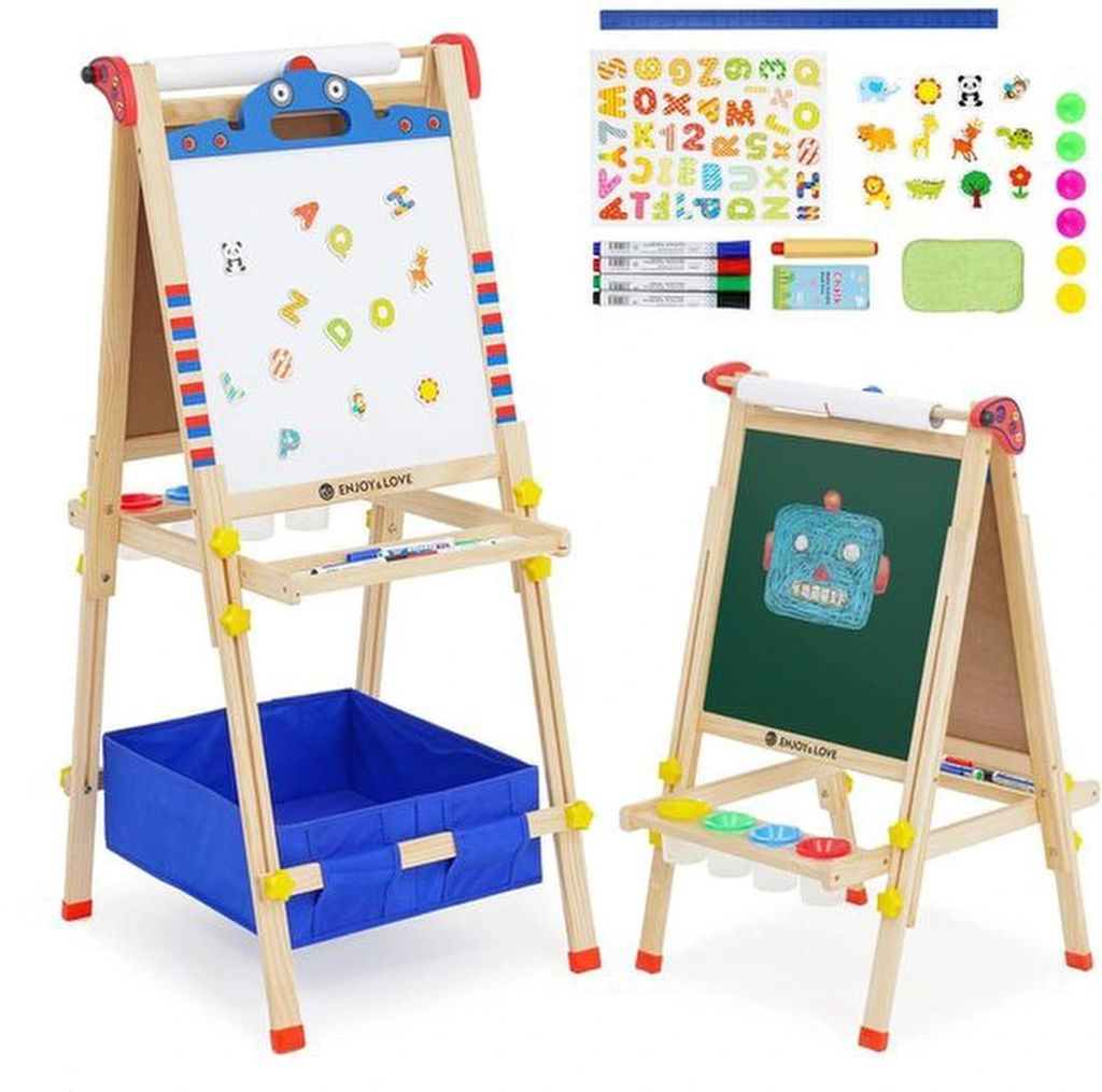 Azomor Holz-Kinderstaffelei mit Kreidetafel und Whiteboard für kreative Ausdrucksformen
