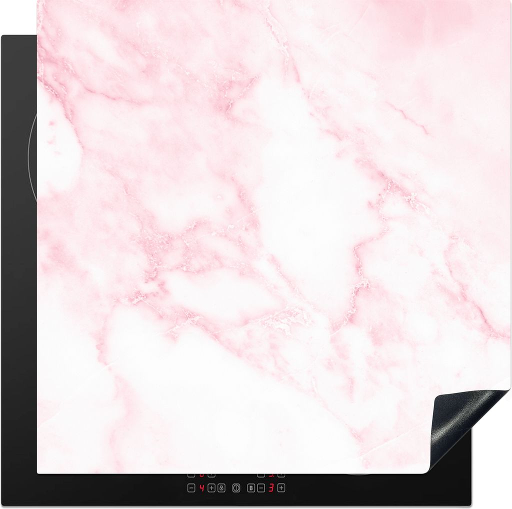 KitchenYeah Herdabdeckplatte Marmor - Weiß - Rosa - Chic - Marmoroptik , 78x78cm, Küche Deko, Glaskeramikkochfeld Herdabdeckung, Abdeckplatte f...