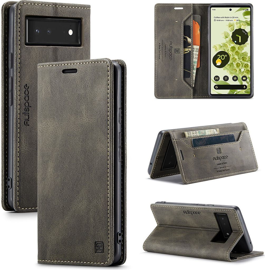 Google Pixel 6 Brieftasche Hülle, Retro Kunstledertasche Stand Schutzhülle für Google Pixel 6 Kupfer