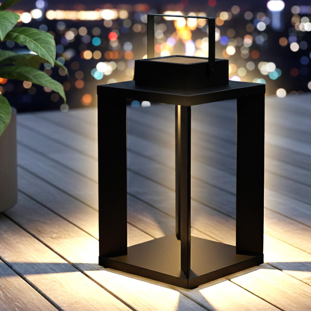 Metall Solar Laterne schwarz 25 LED warm weiß - 45 x 22 cm - Gartenleuchte solarbetrieben hochwertig massiv