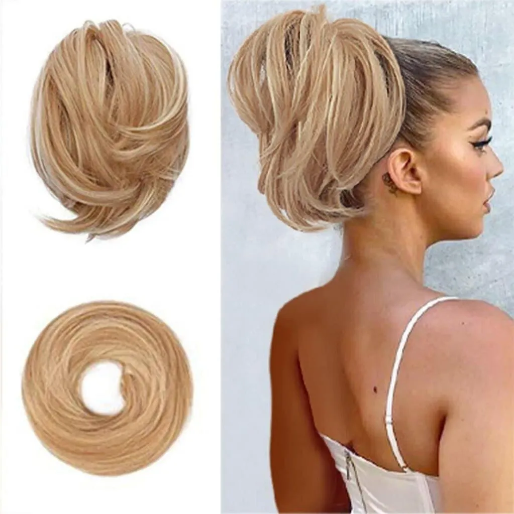 Extension ponytail bouclée 22H613# cheveux humains 20cm blond méché