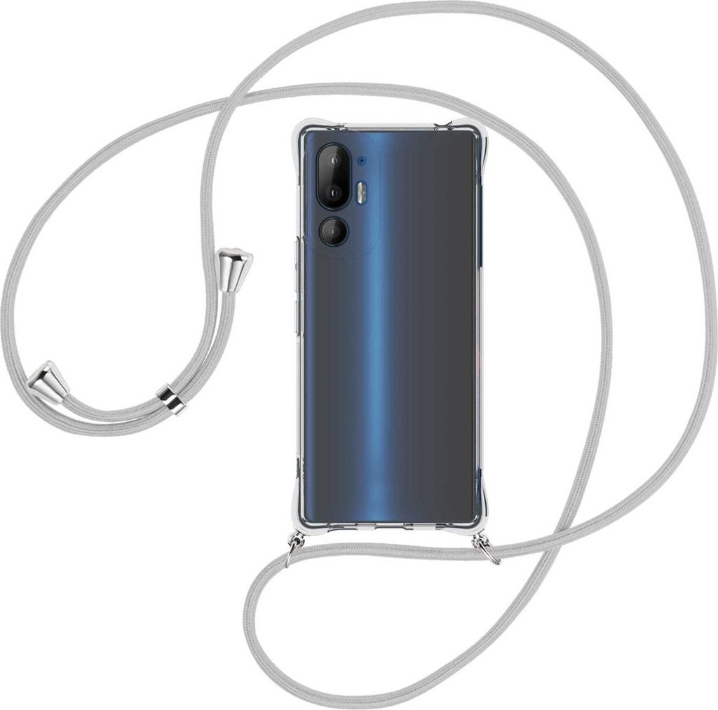 Handykette Backcover-Schutzhülle mit Band (Metall silberfarben) für HTC U24 5G/HTC U24 Pro 5G - silbergrau
