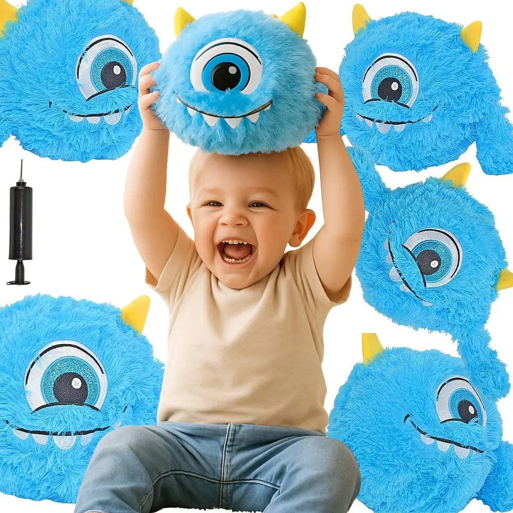 Balle emoji bleue 23 cm robuste : ballon avec poignée pour sauts et jeux