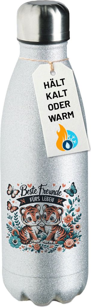 Huuraa Trinkflasche Beste Freunde Tiger 500ml Silver Edelstahl Wasserflasche Trinkflasche Geschenkidee