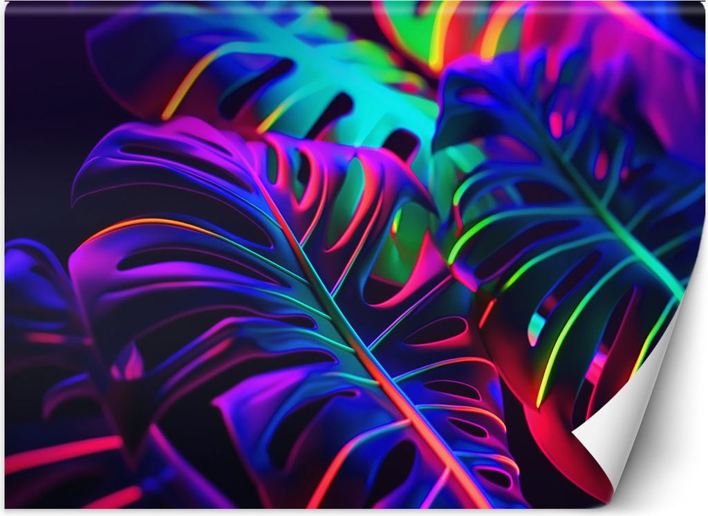 Vlies fototapete Monstera-Blätter in Neonfarben 200x140 cm Feeby Bunt inkl. Kleber einfache Montage
