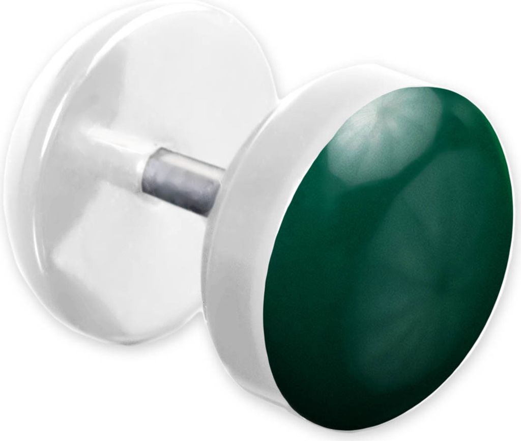 viva-adorno 1 Stück Fake Plug Ohrstecker Edelstahl Acryl weiß mit farbig emaillierter Front Z465 Weiß/Dunkelgrün