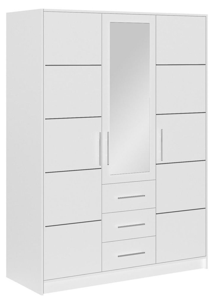 Masseno Drehtürenschrank ELISE 147/200/57,5 cm 3-türig mit Spiegel Weiß