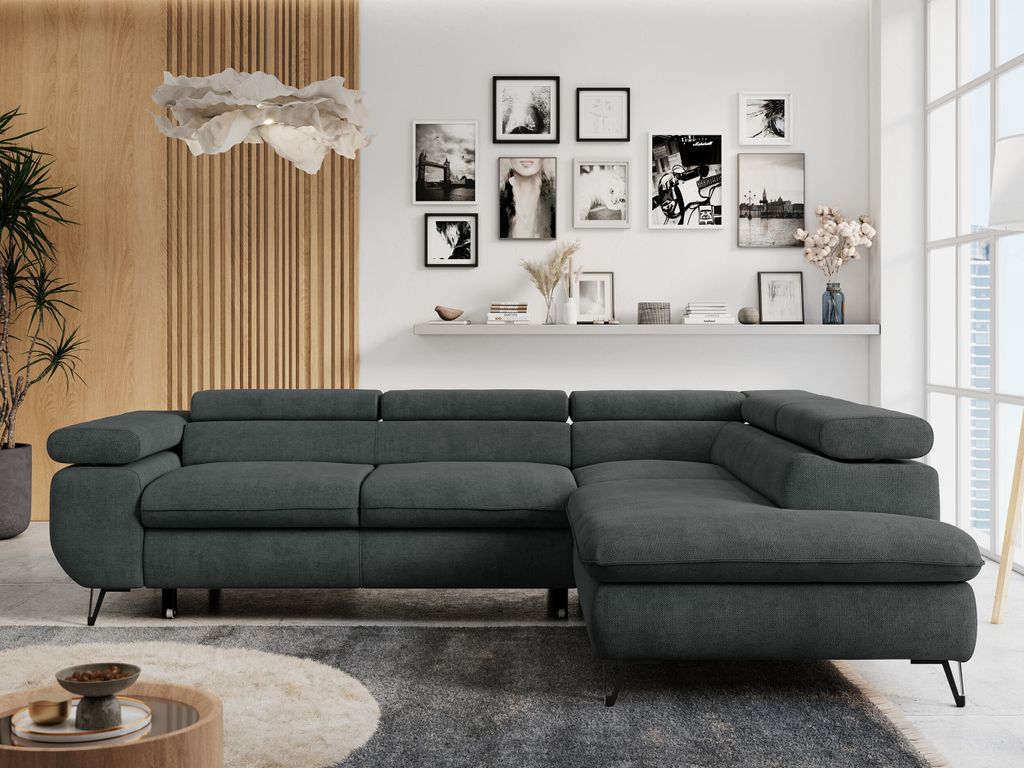 Ecksofa Sofa Grau, Wohnlandschaft L-Form mit Schlaffunktion Produktbild 