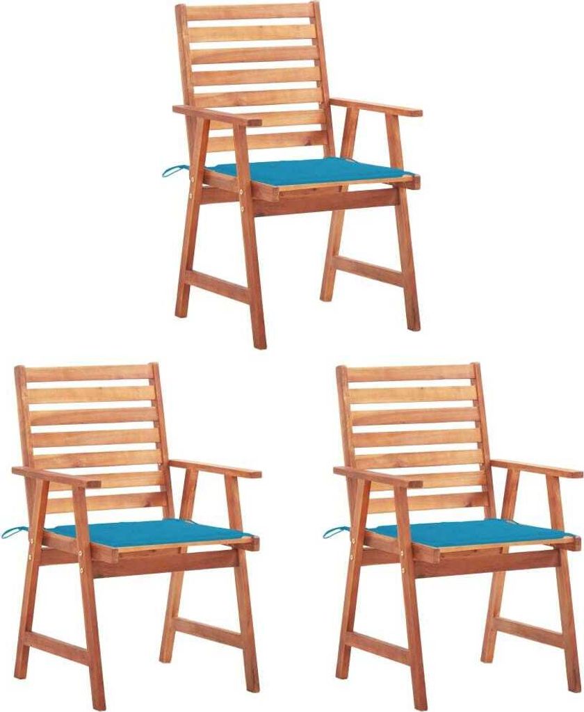 Garten-Essstühle 3 Stk. mit Kissen Massivholz Akazie
